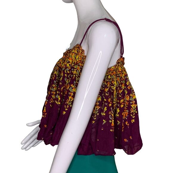 Free People Intimately Top Floral Print Spaghetti Straps Purple/Yellow Size M - Picture 3 of 8